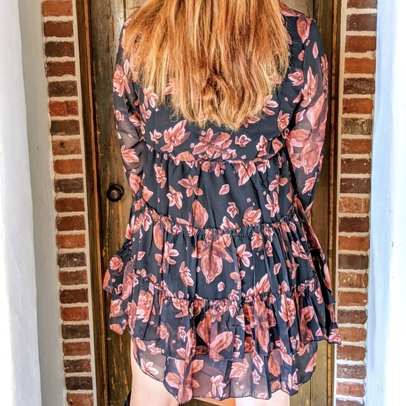 NWT Boho Floral Print Fall Mini Dress S:Sm-Med - Picture 8 of 9